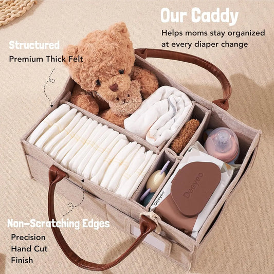 Baby Felt Storage Nursery Organizer Basket Infant Diaper Bag with Handle Caddy Changing Nappy Kids Storage Carrier Large Pocket