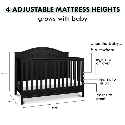 Charlie 4-In-1 Convertible Crib, Greenguard Gold Certified, Ebony