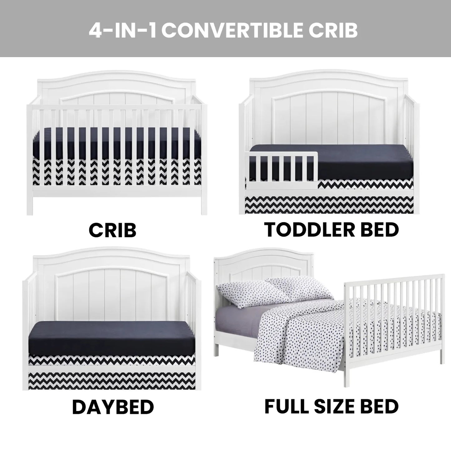North Bay 4-In-1 Convertible Crib, Snow White, GREENGUARD Gold Certified, Wooden Crib