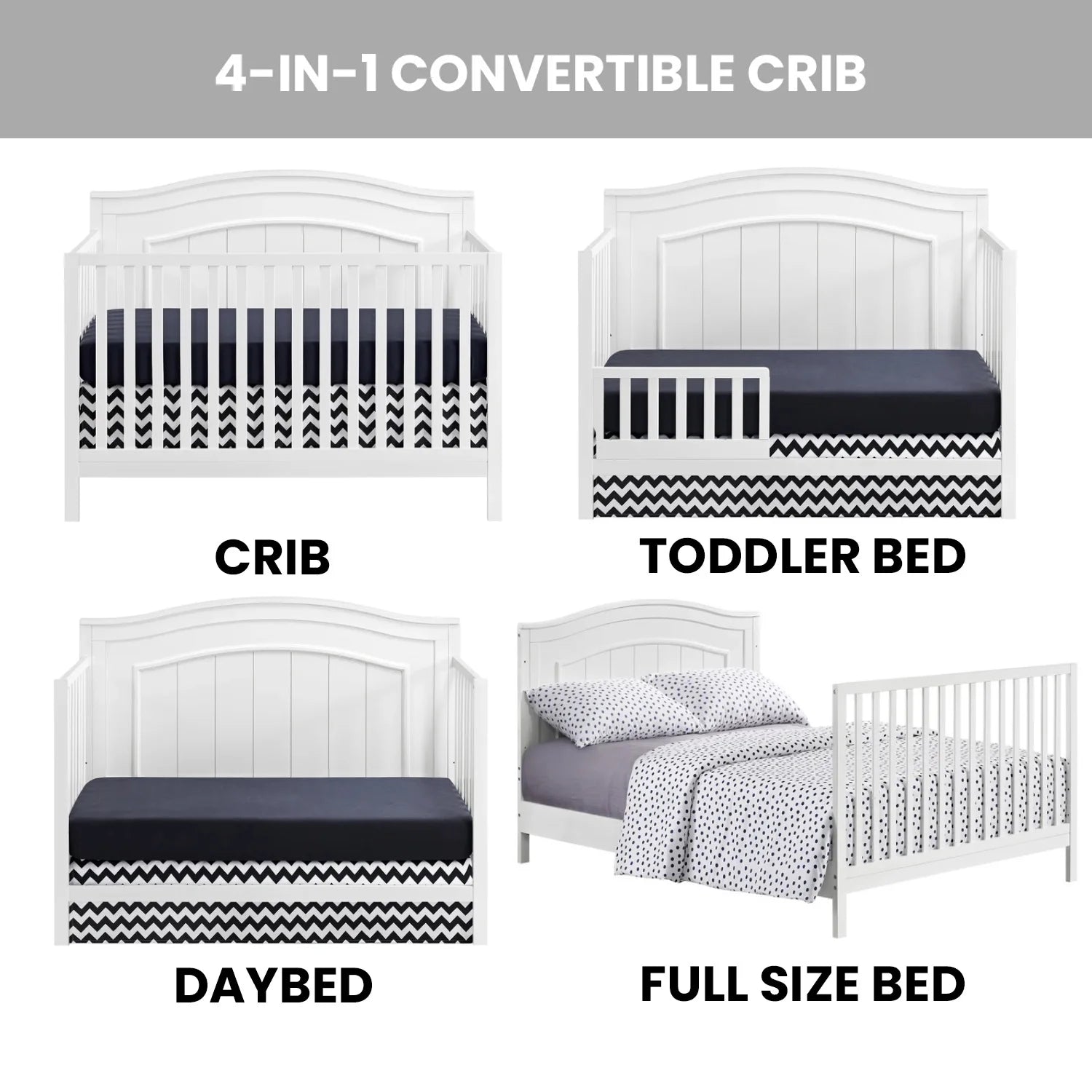 North Bay 4-In-1 Convertible Crib, Snow White, GREENGUARD Gold Certified, Wooden Crib