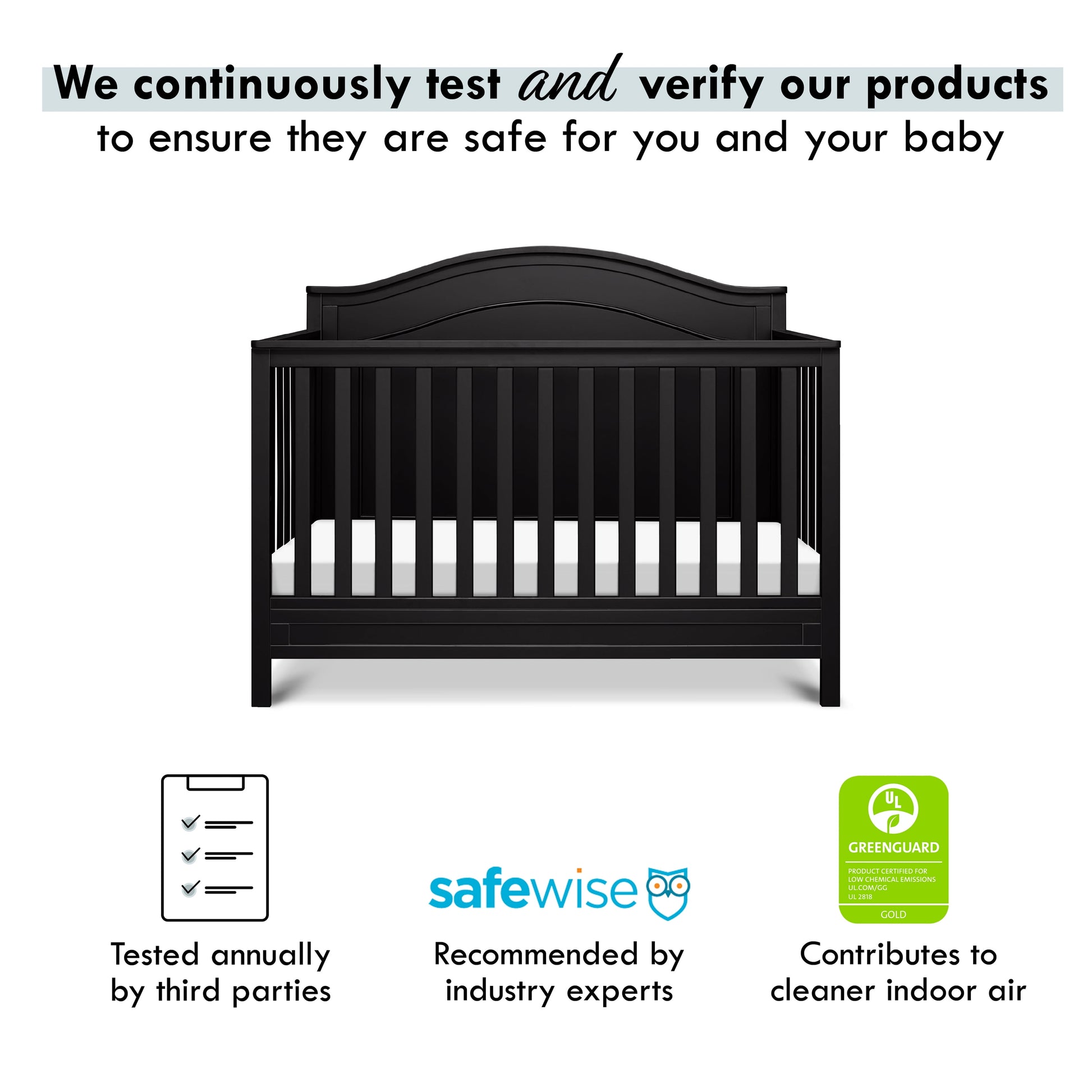 Charlie 4-In-1 Convertible Crib, Greenguard Gold Certified, Ebony