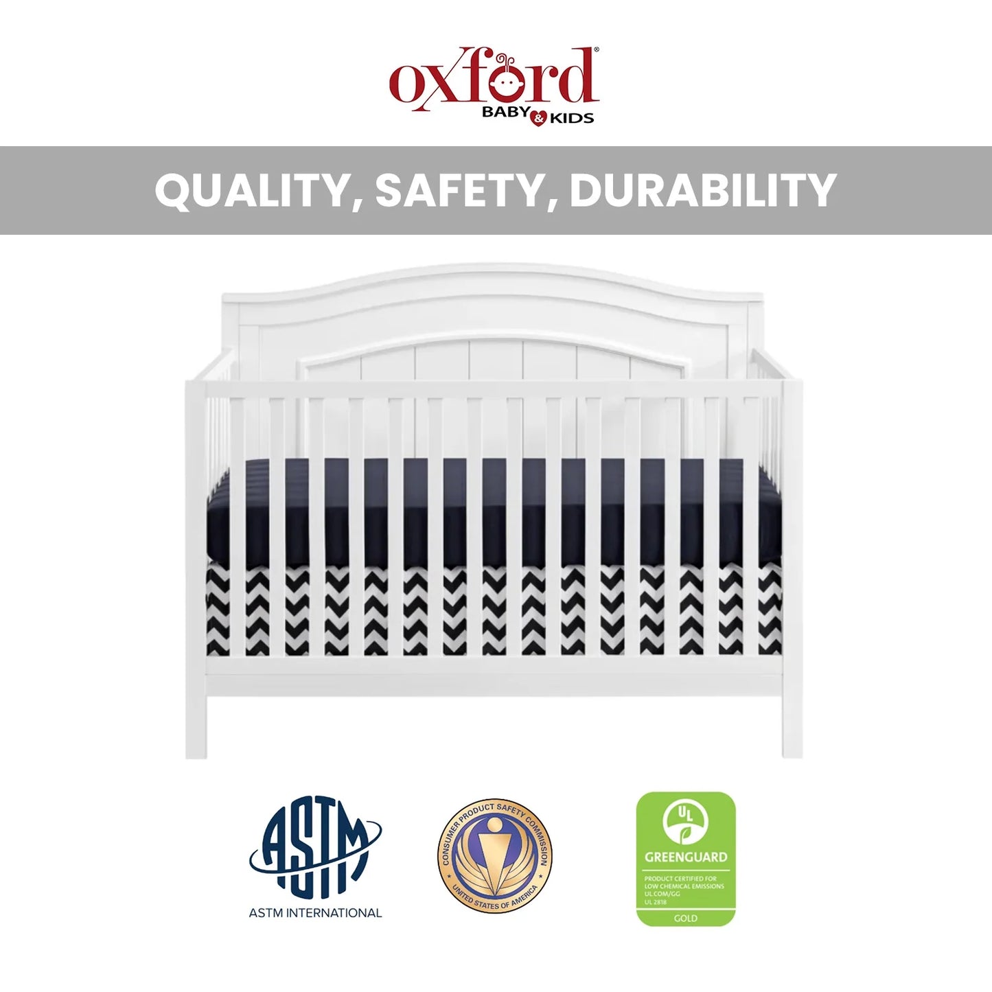 North Bay 4-In-1 Convertible Crib, Snow White, GREENGUARD Gold Certified, Wooden Crib