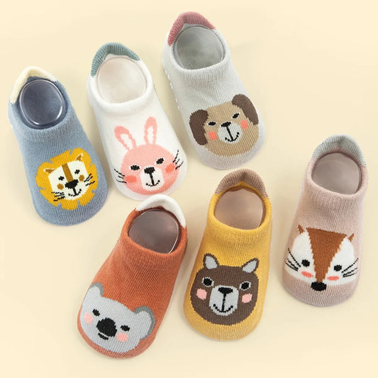 6 Pairs/Lot Cotton Baby Anti-Slip Boat Socks for Boys Girls Low Cut Floor Kids Toddler Sock with Rubber Grips for 0-5Years
