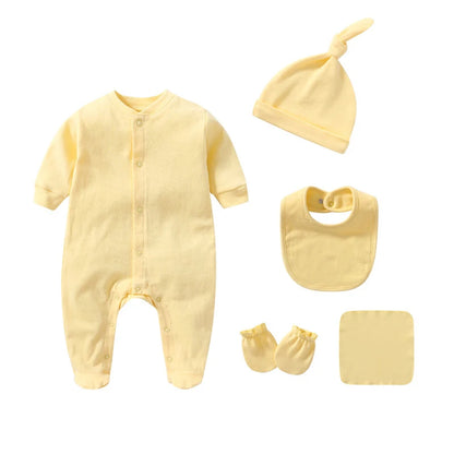 Baby Set Newborn Baby Boy Girl Clothing 100% Cotton Long Sleeved Solid Color Rompers Hat Bib Suit 0-3 Months Infant Products